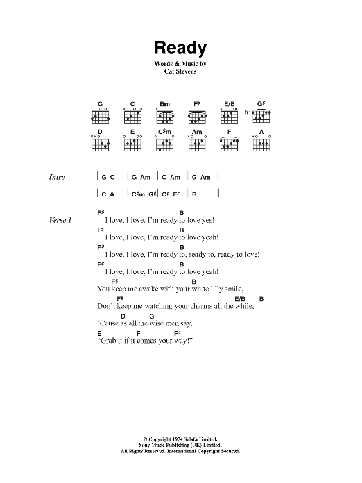 Cat Stevens Ready sheet music notes and chords arranged for Guitar Chords/Lyrics