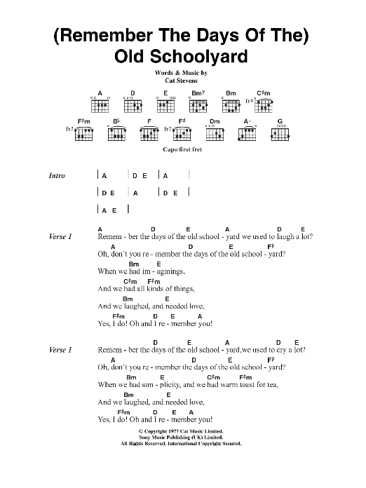 Cat Stevens (Remember The Days Of The) Old Schoolyard sheet music notes and chords. Download Printable PDF.