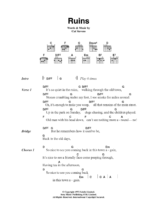 Cat Stevens Ruins sheet music notes and chords. Download Printable PDF.