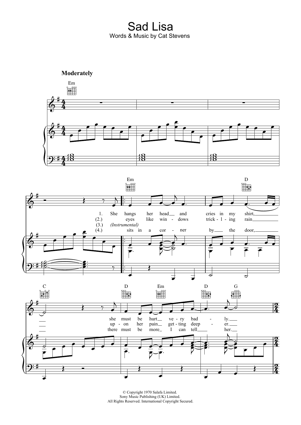 Cat Stevens Sad Lisa sheet music notes and chords. Download Printable PDF.