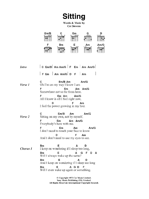 Cat Stevens Sitting sheet music notes and chords. Download Printable PDF.