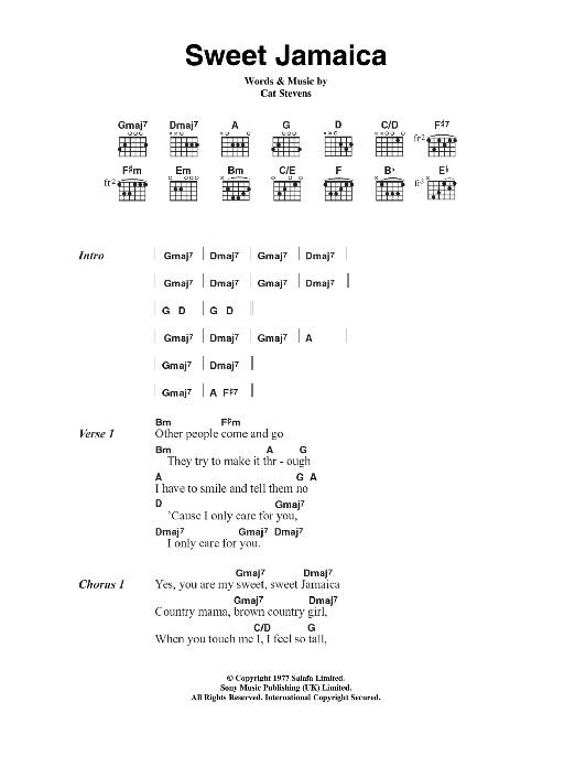 Cat Stevens Sweet Jamaica sheet music notes and chords. Download Printable PDF.