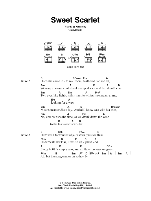 Cat Stevens Sweet Scarlet sheet music notes and chords. Download Printable PDF.