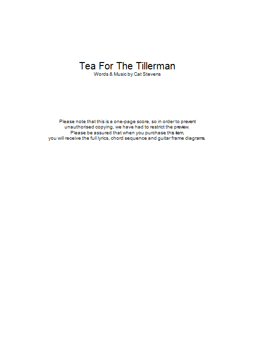 Cat Stevens Tea For The Tillerman (closing theme from Extras) sheet music notes and chords. Download Printable PDF.