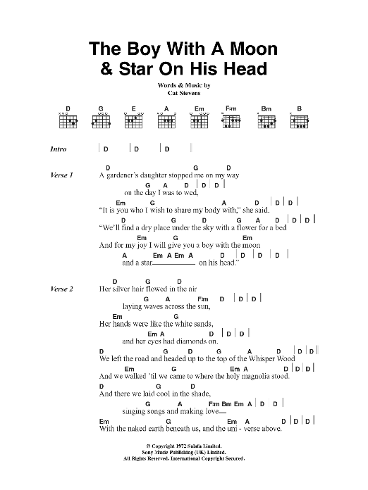 Cat Stevens The Boy With The Moon And Star On His Head sheet music notes and chords. Download Printable PDF.