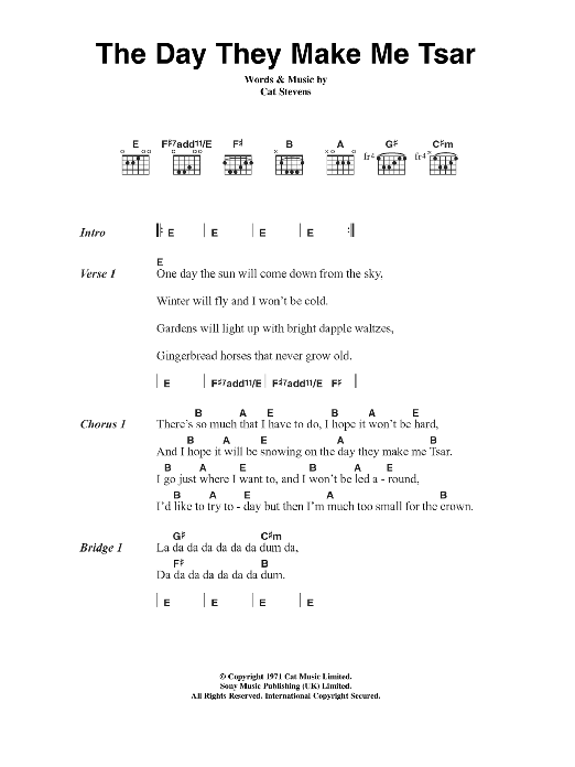 Cat Stevens The Day They Make Me Tsar sheet music notes and chords. Download Printable PDF.