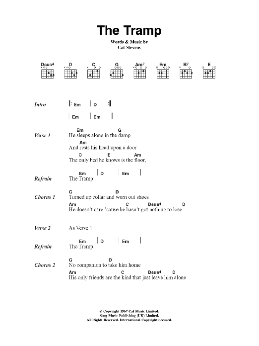 Cat Stevens The Tramp sheet music notes and chords. Download Printable PDF.