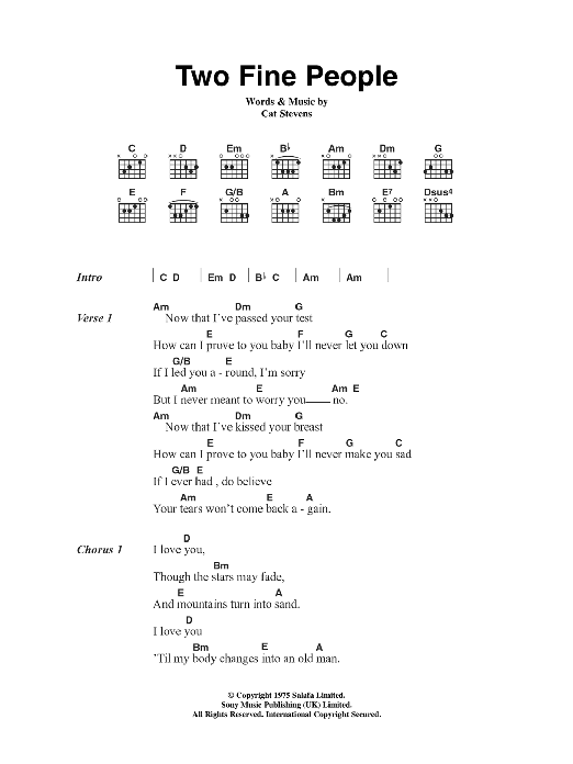 Cat Stevens Two Fine People sheet music notes and chords. Download Printable PDF.