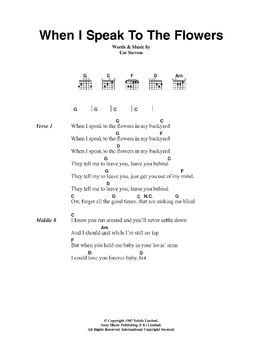 Cat Stevens When I Speak To The Flowers sheet music notes and chords. Download Printable PDF.