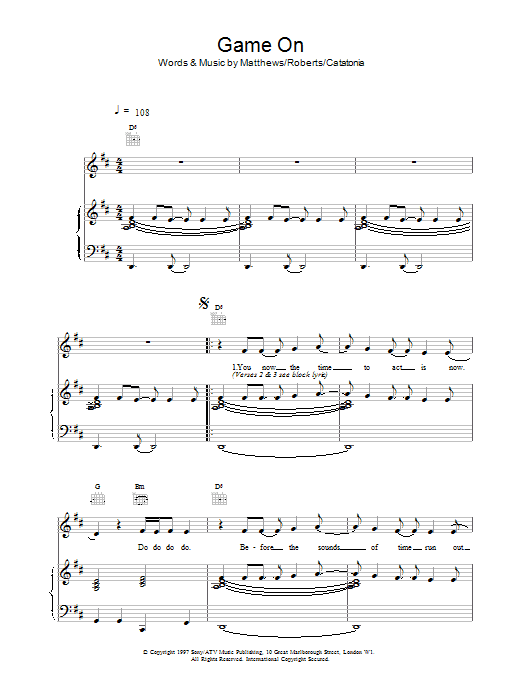 Catatonia Game On sheet music notes and chords. Download Printable PDF.