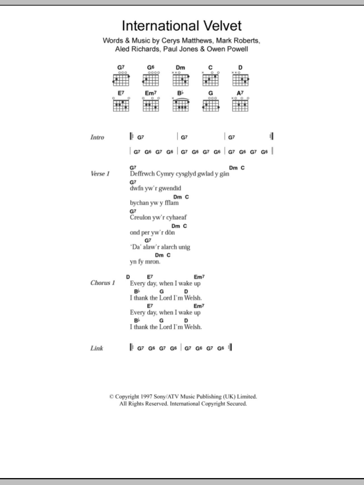 Catatonia International Velvet sheet music notes and chords. Download Printable PDF.