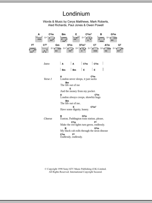 Catatonia Londinium sheet music notes and chords. Download Printable PDF.