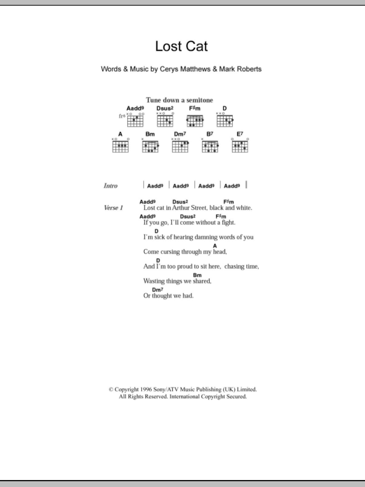 Catatonia Lost Cat sheet music notes and chords. Download Printable PDF.