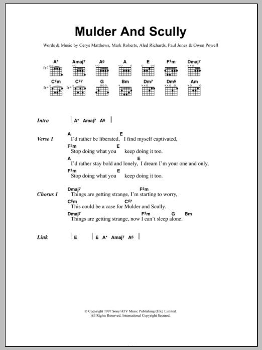 Catatonia Mulder And Scully sheet music notes and chords. Download Printable PDF.