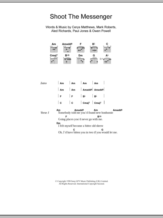 Catatonia Shoot The Messenger sheet music notes and chords. Download Printable PDF.