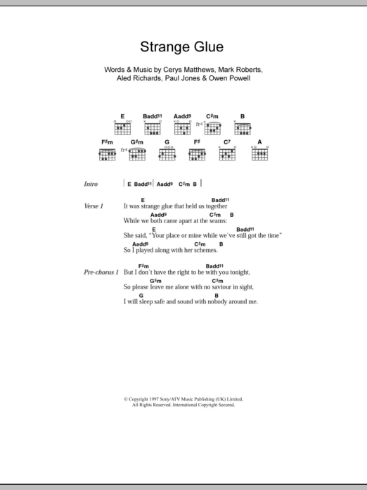 Catatonia Strange Glue sheet music notes and chords. Download Printable PDF.