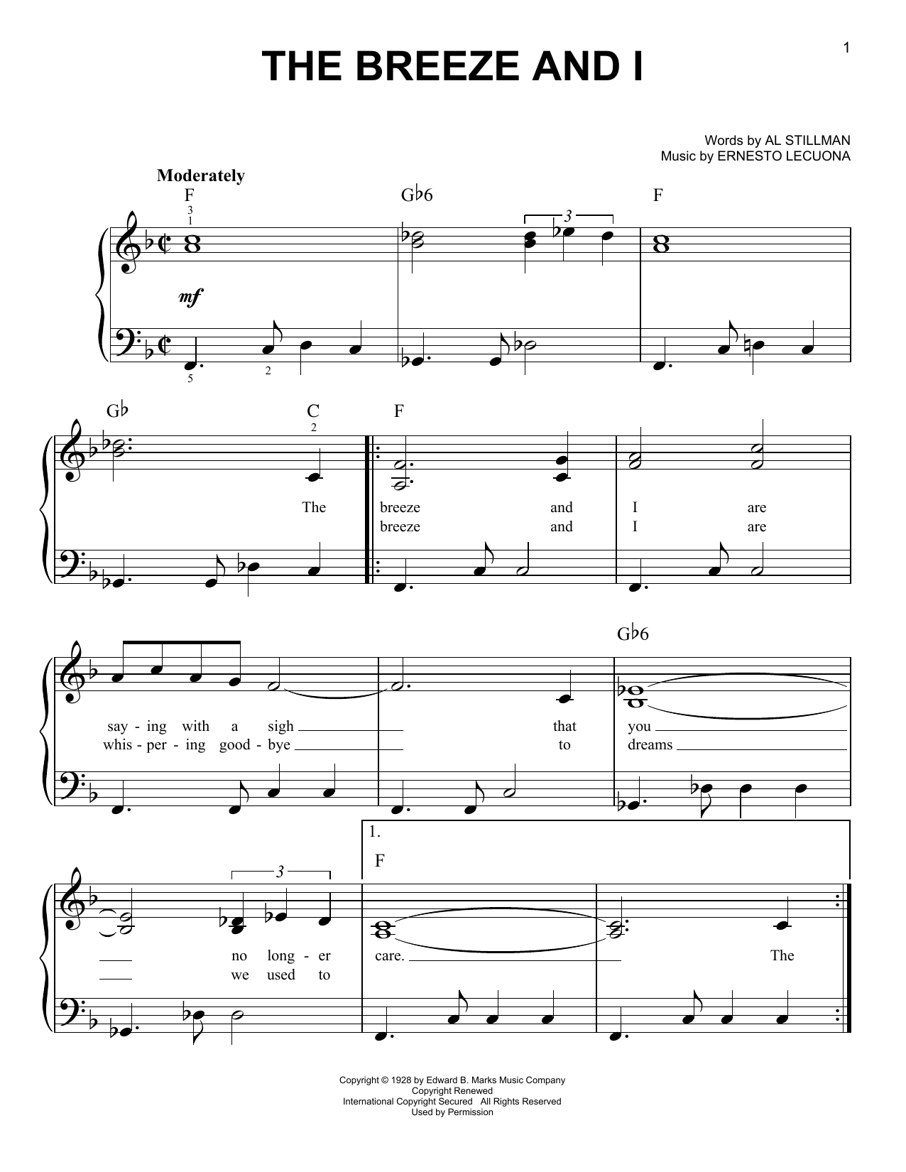 Caterina Valente The Breeze And I sheet music notes and chords. Download Printable PDF.