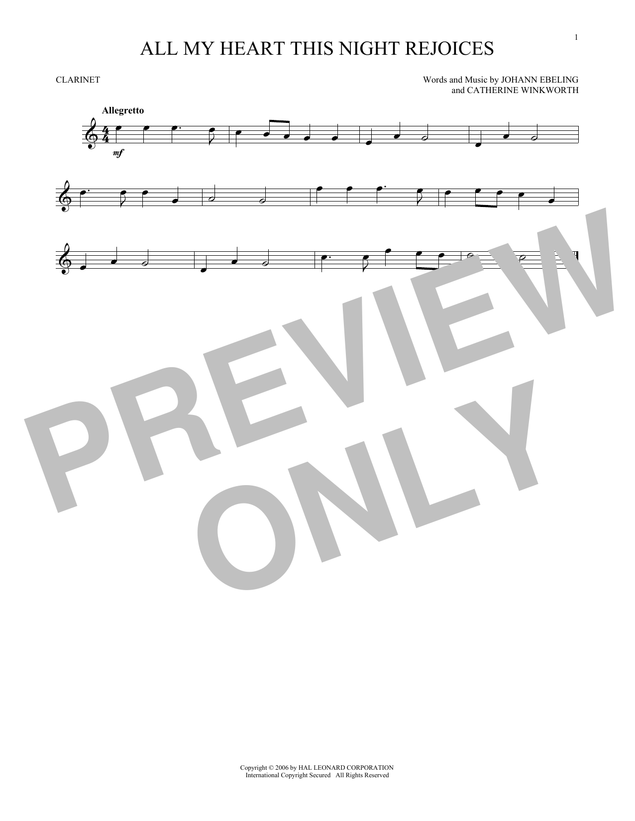 Catherine Winkworth All My Heart This Night Rejoices sheet music notes and chords. Download Printable PDF.