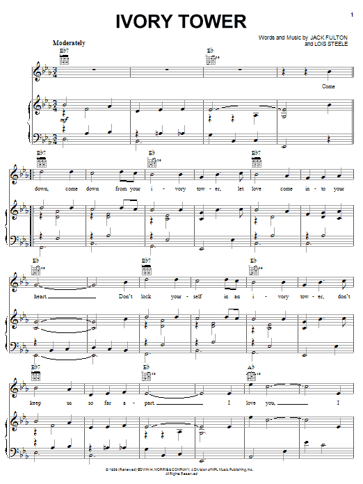 Learn to play Cathy Carr Ivory Tower sheet music for Piano, Vocal & Guitar Chords (Right-Hand Melody) in minutes. Price: 7.8900$ Cathy Carr Ivory Tower sheet music notes and chords arranged for Piano, Vocal & Guitar Chords (Right-Hand Melody)