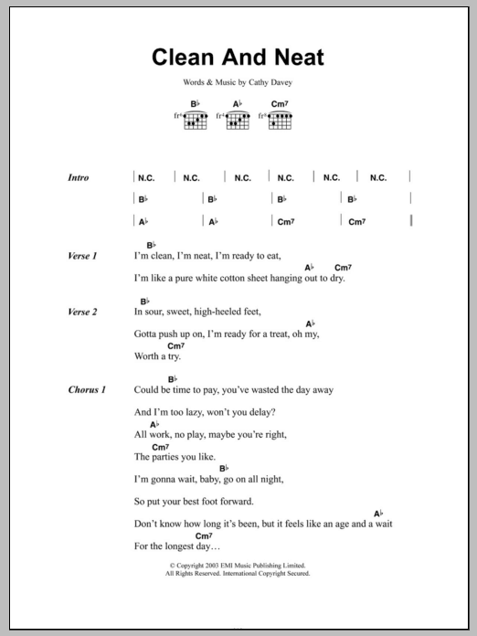 Cathy Davey Clean And Neat sheet music notes and chords. Download Printable PDF.