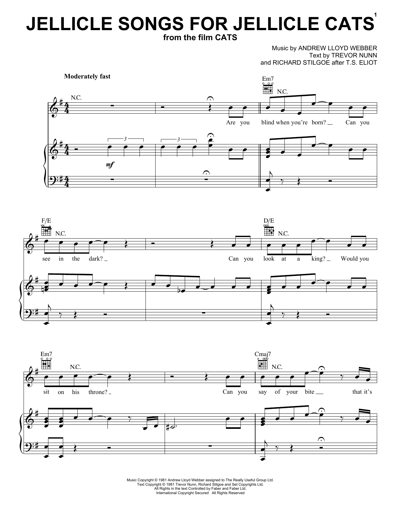 Cats Cast Jellicle Songs For Jellicle Cats (from the Motion Picture Cats) sheet music notes and chords. Download Printable PDF.