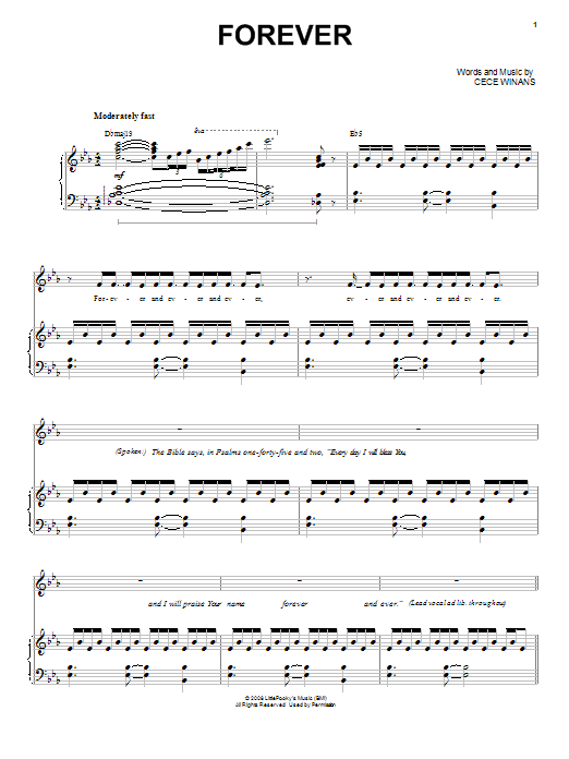CeCe Winans Forever sheet music notes and chords arranged for Piano & Vocal