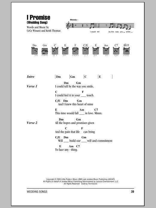 CeCe Winans I Promise (Wedding Song) sheet music notes and chords. Download Printable PDF.