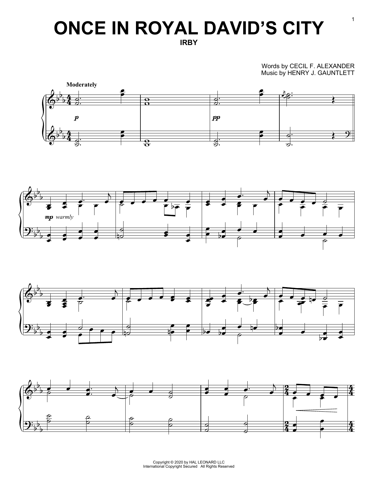 Learn to play Cecil F. Alexander and Henry J. Gauntlett Once In Royal David's City sheet music for Piano Solo in minutes. Price: 7.8900$ Cecil F. Alexander and Henry J. Gauntlett Once In Royal David's City sheet music notes and chords arranged for Piano Solo