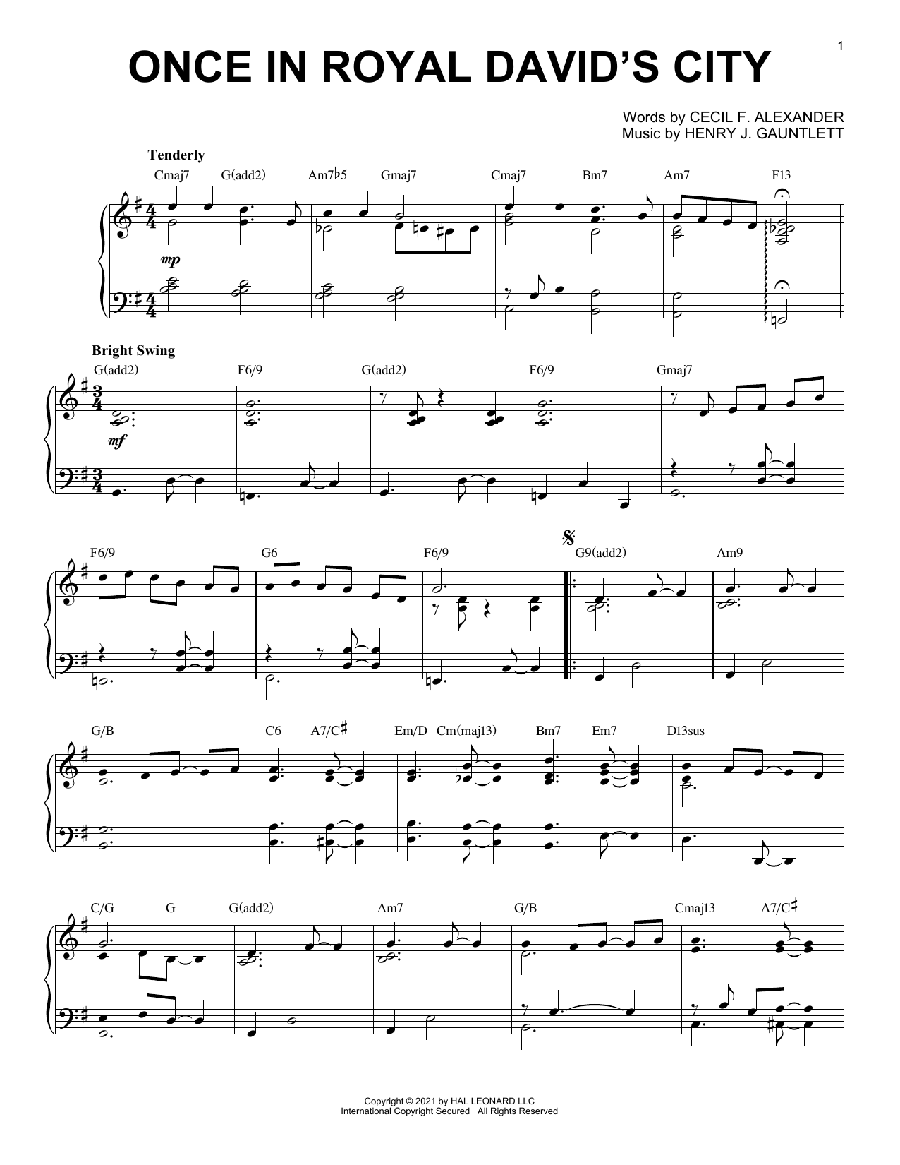 Cecil F. Alexander Once In Royal David's City [Jazz version] (arr. Brent Edstrom) sheet music notes and chords. Download Printable PDF.