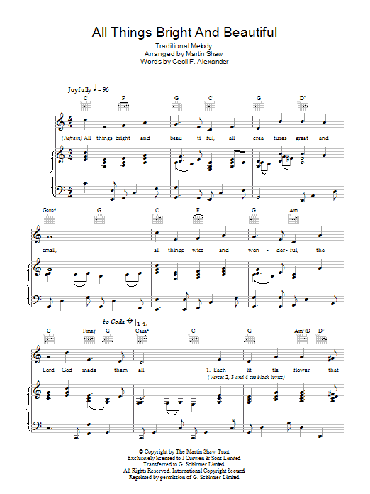 Traditional All Things Bright And Beautiful sheet music notes and chords. Download Printable PDF.