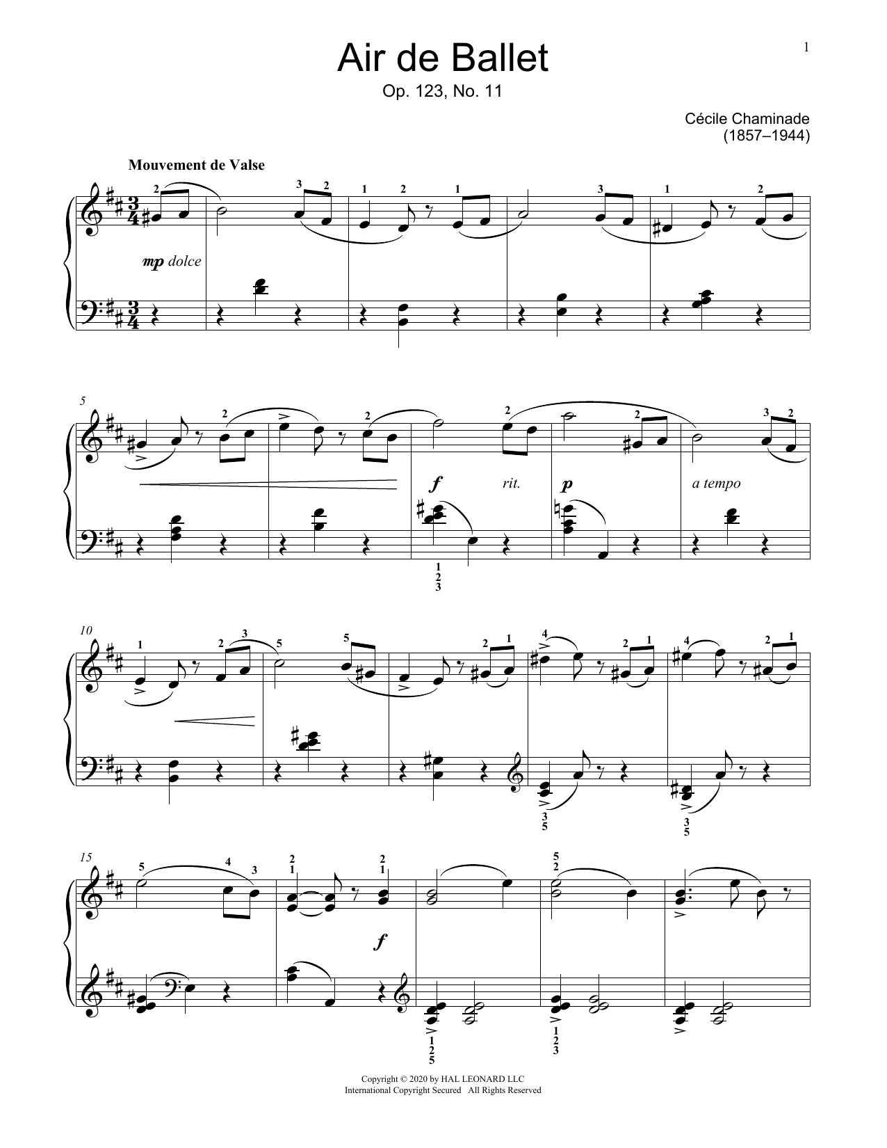 Learn to play Cecile Chaminade Air de Ballet, Op. 123, No. 11 sheet music for Educational Piano in minutes. Price: 6.9900$ Cecile Chaminade Air de Ballet, Op. 123, No. 11 sheet music notes and chords arranged for Educational Piano
