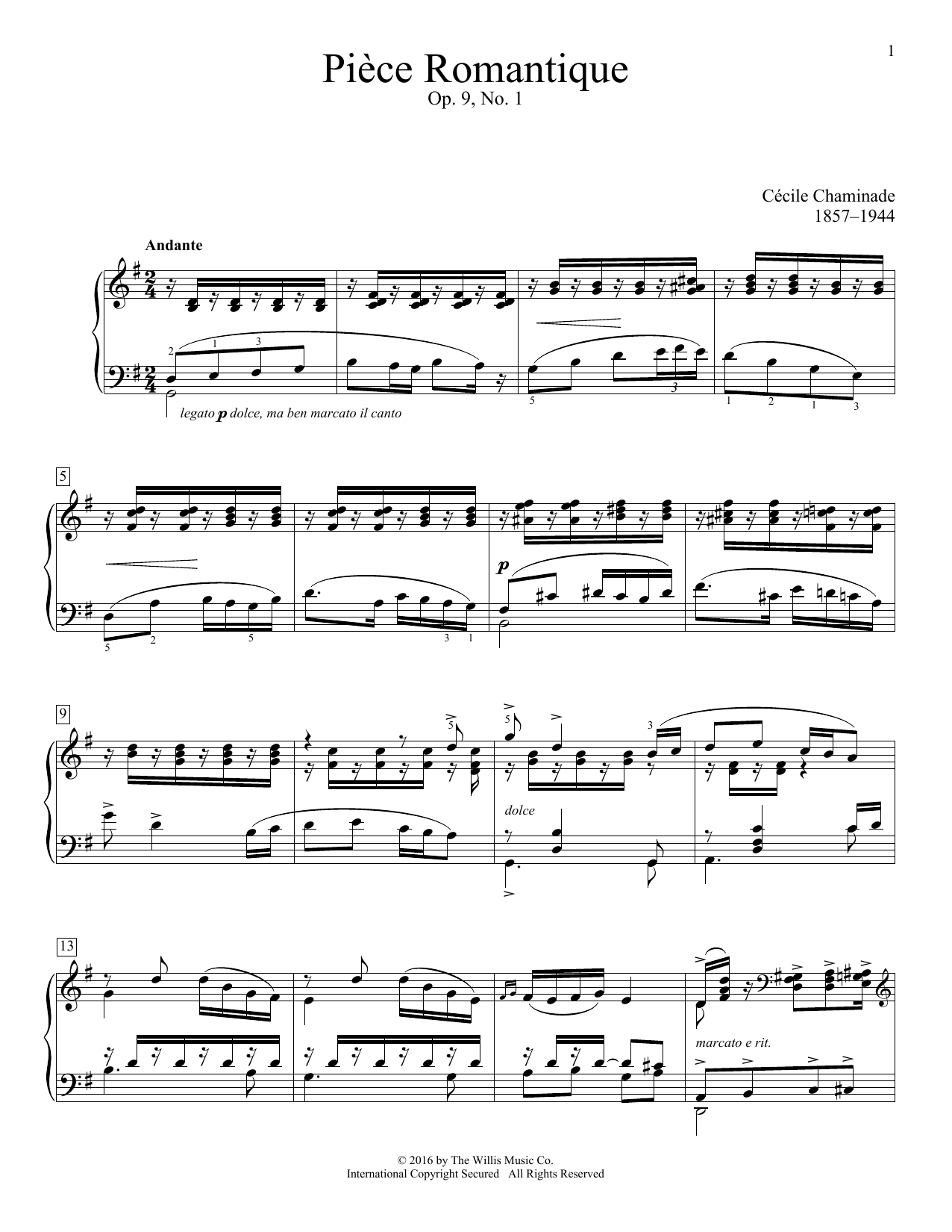 Learn to play Cecile Chaminade Piece Romantique, Op. 9, No. 1 sheet music for Educational Piano in minutes. Price: 6.9900$ Cecile Chaminade Piece Romantique, Op. 9, No. 1 sheet music notes and chords arranged for Educational Piano