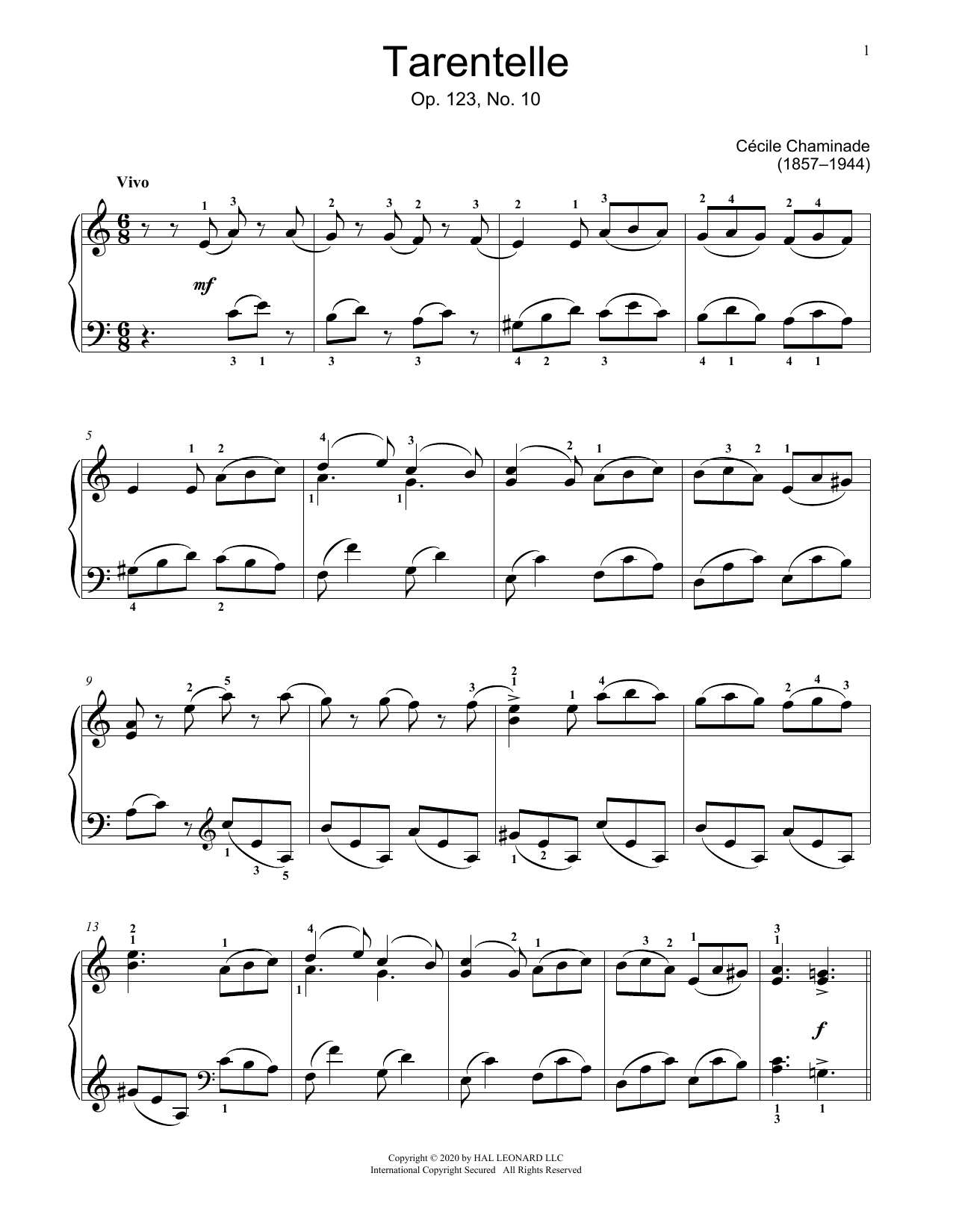 Cecile Chaminade Tarentelle, Op. 123, No. 10 sheet music notes and chords. Download Printable PDF.