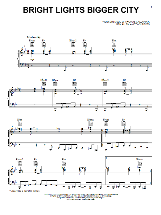 Cee Lo Green Bright Lights Bigger City sheet music notes and chords. Download Printable PDF.