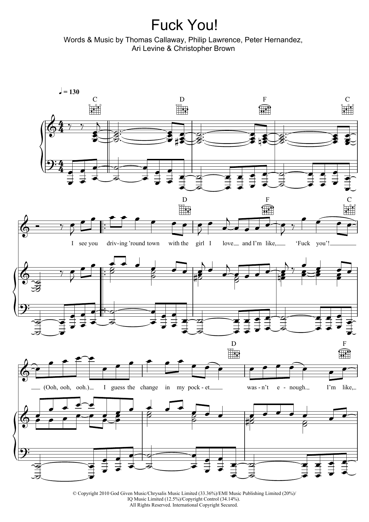 Cee Lo Green Fuck You! sheet music notes and chords. Download Printable PDF.