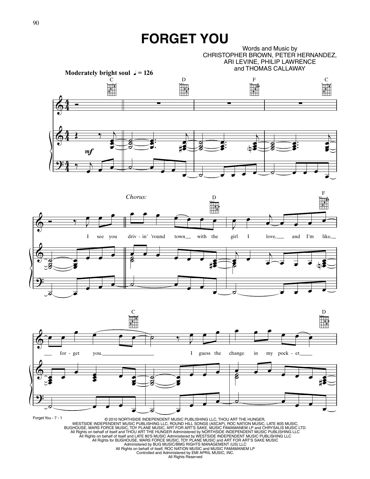 Cee Lo Green Forget You sheet music notes and chords. Download Printable PDF.