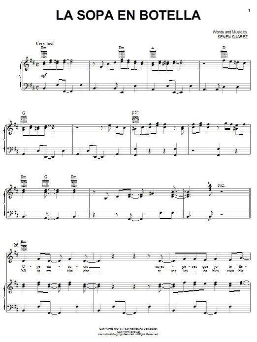 Learn to play Celia Cruz La Sopa En Botella sheet music for Piano, Vocal & Guitar Chords (Right-Hand Melody) in minutes. Price: 7.8900$ Celia Cruz La Sopa En Botella sheet music notes and chords arranged for Piano, Vocal & Guitar Chords (Right-Hand Melody)