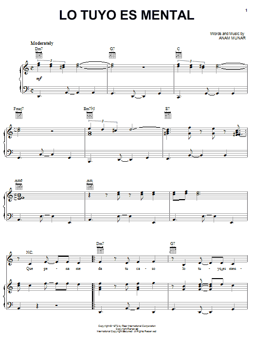 Celia Cruz Lo Tuyo Es Mental sheet music notes and chords arranged for Piano, Vocal & Guitar Chords (Right-Hand Melody)