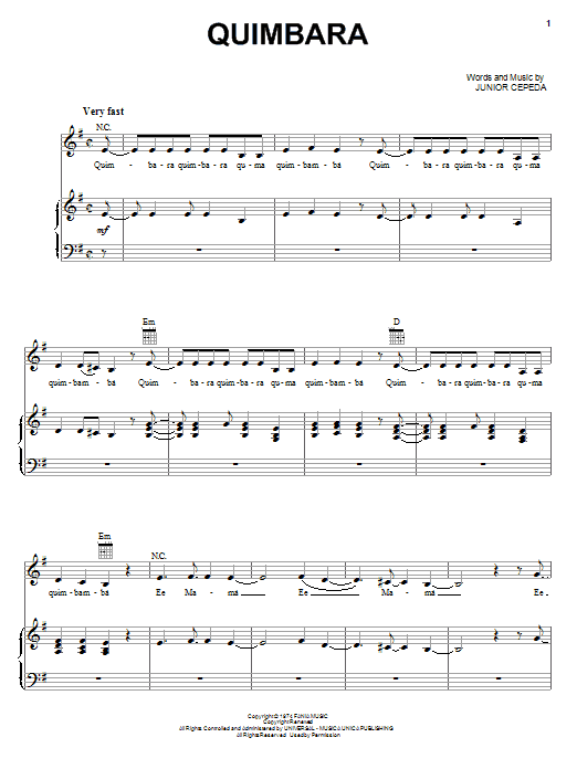 Celia Cruz Quimbara sheet music notes and chords. Download Printable PDF.