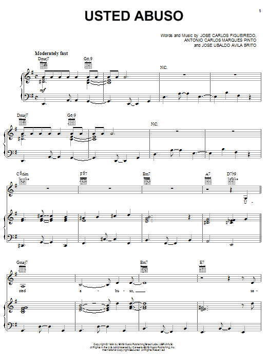 Learn to play Celia Cruz Usted Abuso sheet music for Piano, Vocal & Guitar Chords (Right-Hand Melody) in minutes. Price: 7.8900$ Celia Cruz Usted Abuso sheet music notes and chords arranged for Piano, Vocal & Guitar Chords (Right-Hand Melody)