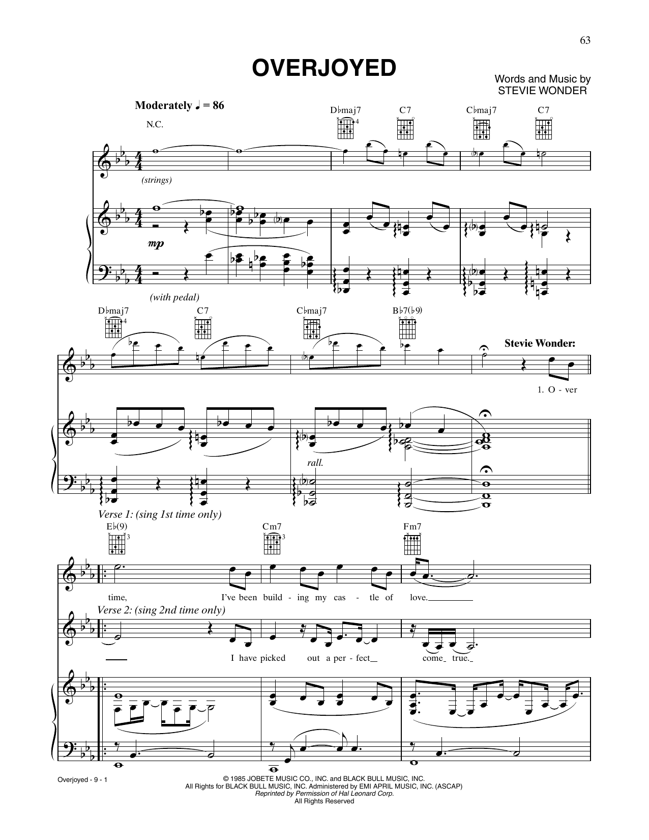 Céline Dion and Stevie Wonder Overjoyed sheet music notes and chords. Download Printable PDF.