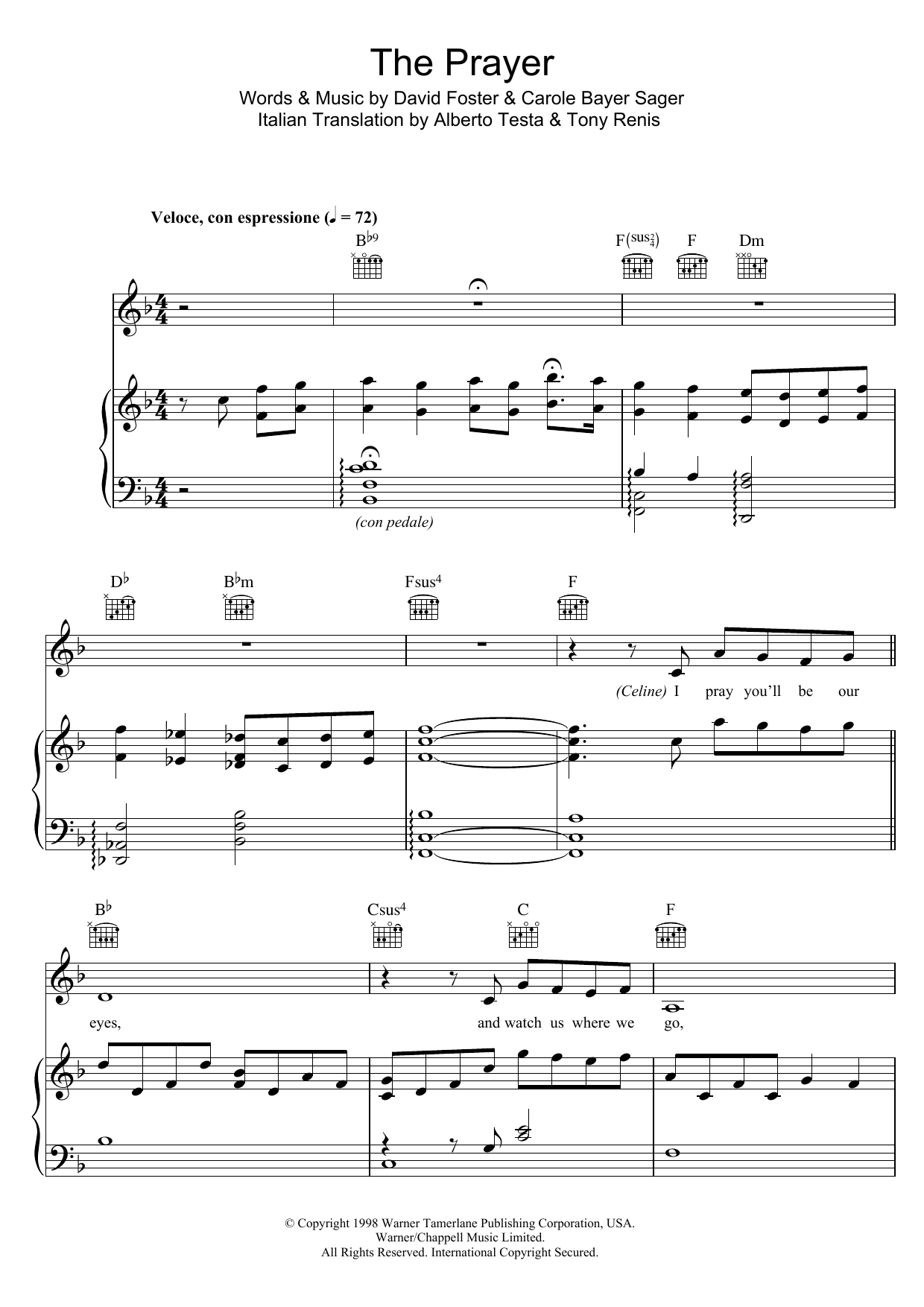 Celine Dion & Andrea Bocelli The Prayer (English-Language Version) sheet music notes and chords. Download Printable PDF.