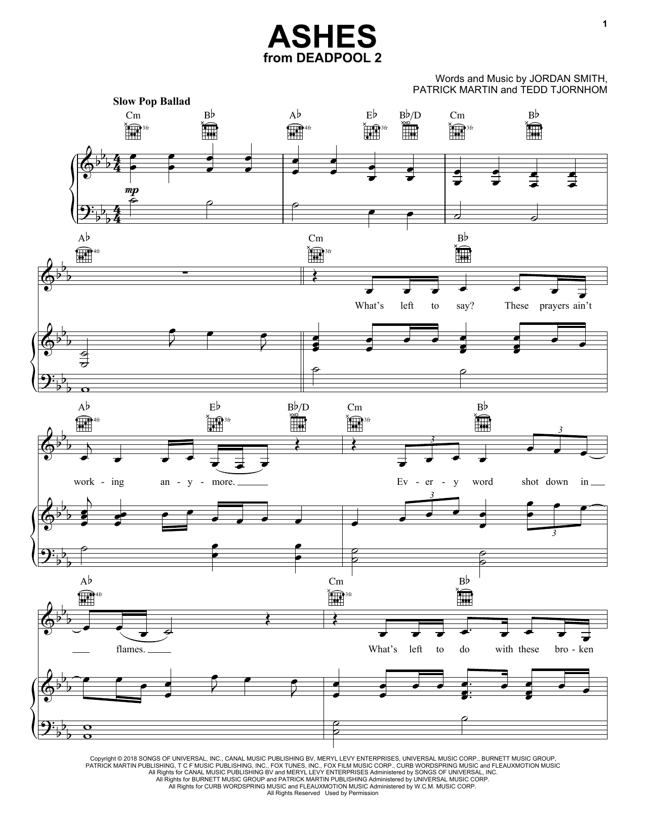 Celine Dion Ashes sheet music notes and chords. Download Printable PDF.