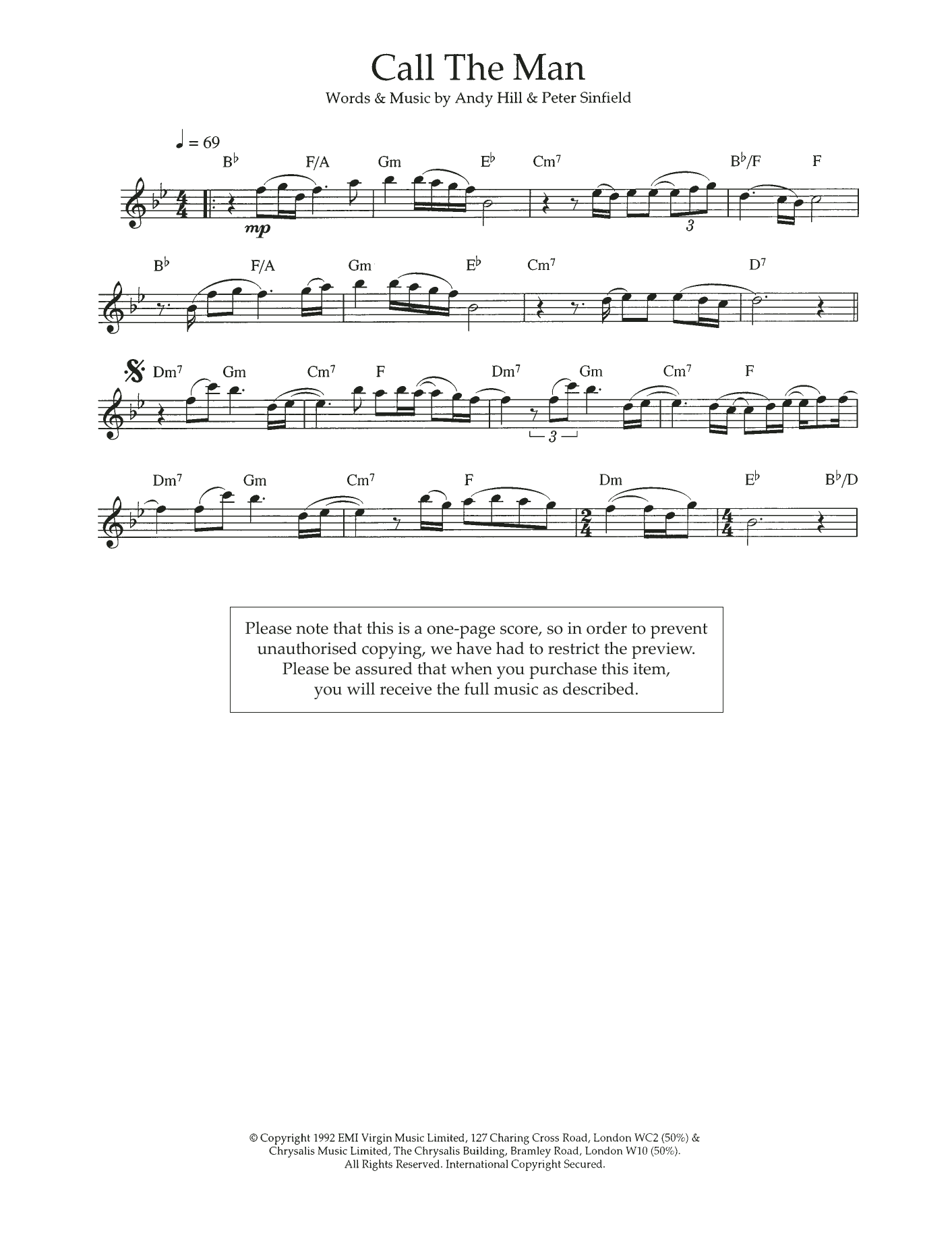 Celine Dion Call The Man sheet music notes and chords. Download Printable PDF.