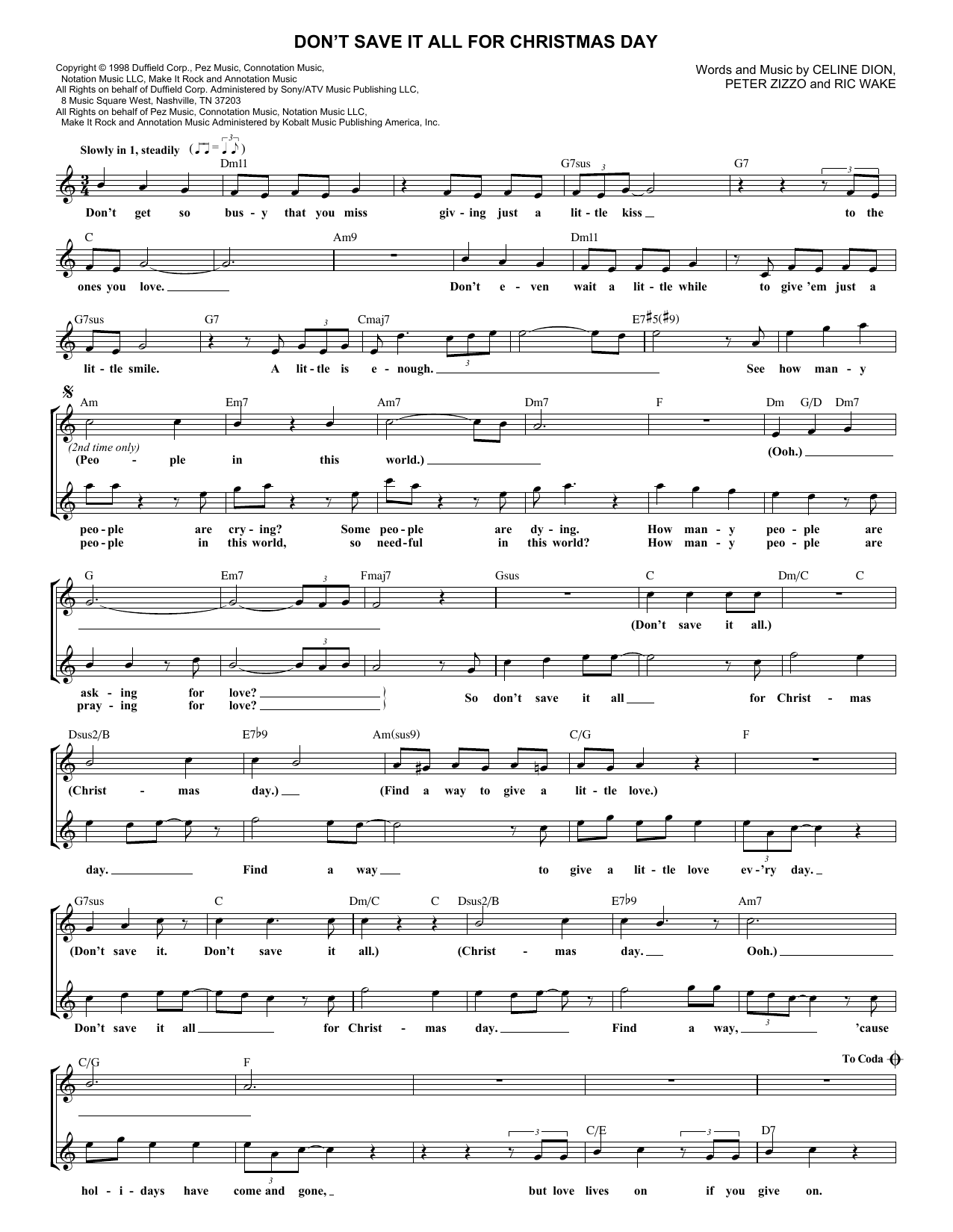 Celine Dion Don't Save It All For Christmas Day sheet music notes and chords. Download Printable PDF.