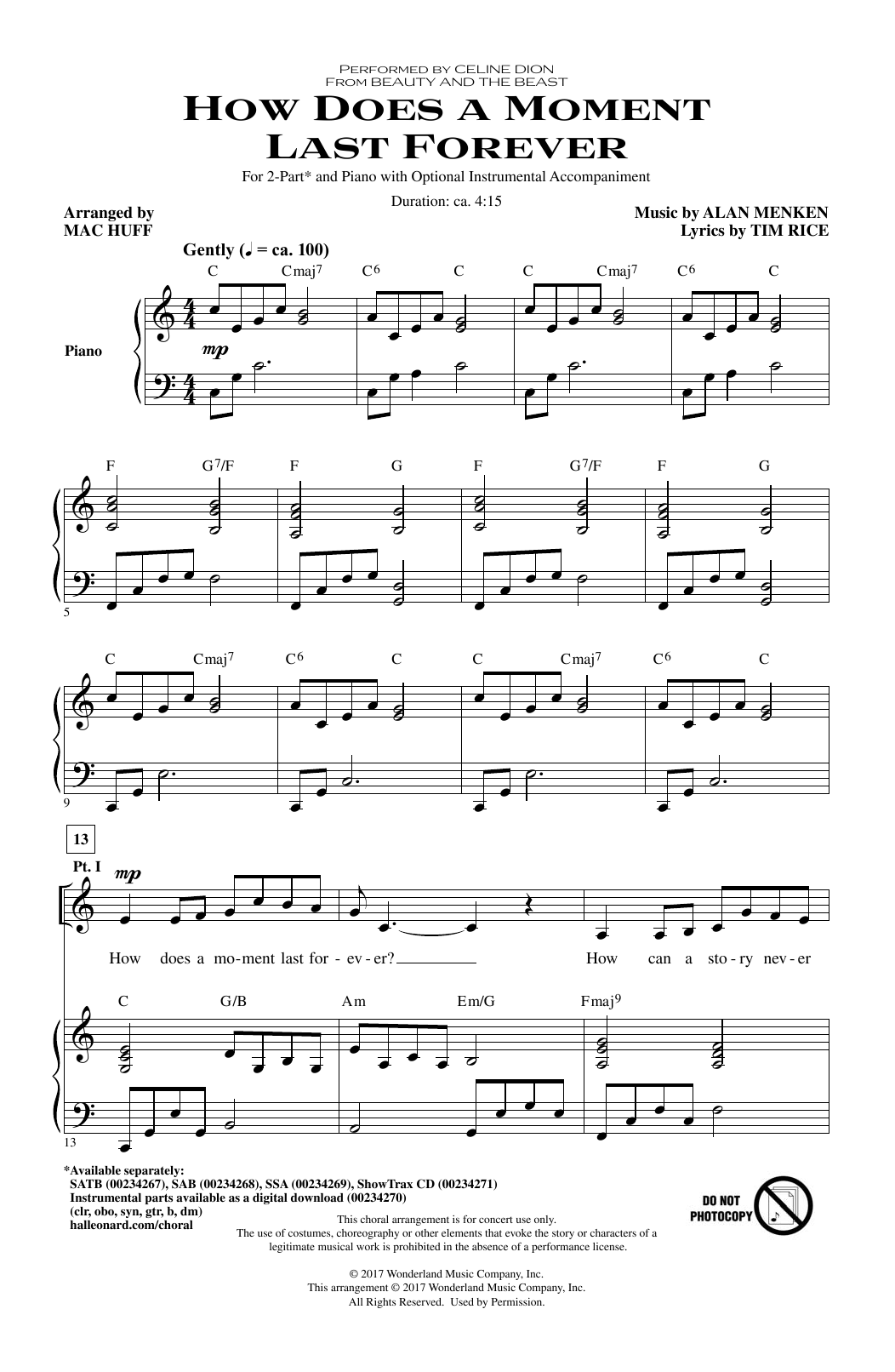 Mac Huff How Does A Moment Last Forever sheet music notes and chords. Download Printable PDF.