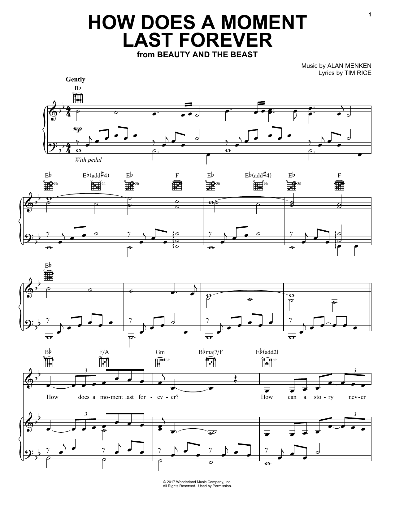 Alan Menken How Does A Moment Last Forever (from Beauty and the Beast) sheet music notes and chords. Download Printable PDF.