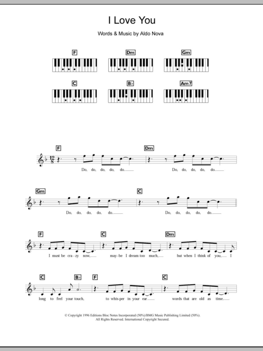 Celine Dion I Love You sheet music notes and chords. Download Printable PDF.