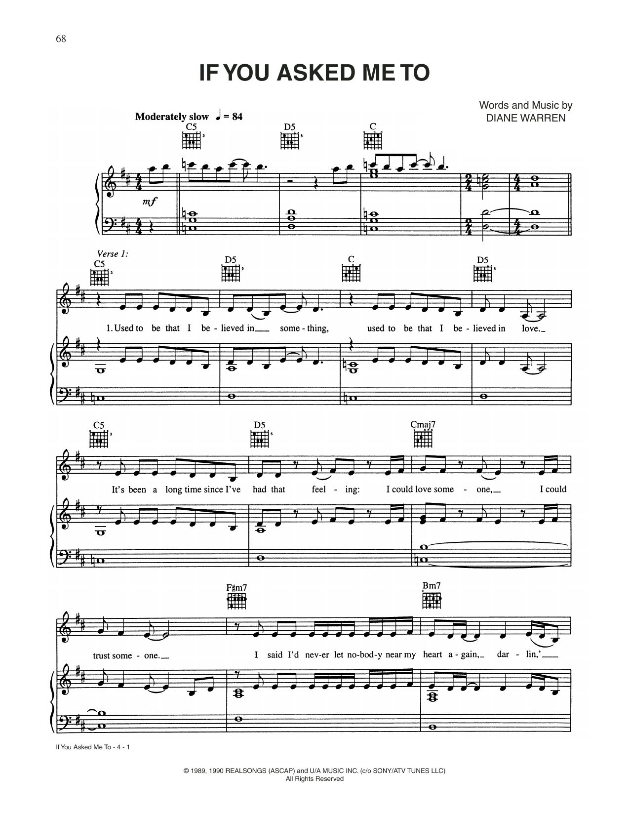 CÉLINE DION If You Asked Me To sheet music notes and chords arranged for Piano, Vocal & Guitar Chords (Right-Hand Melody)