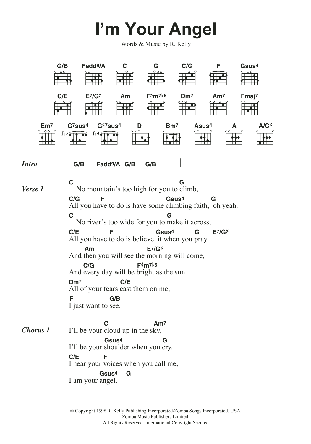 Celine Dion & R. Kelly I'm Your Angel sheet music notes and chords. Download Printable PDF.